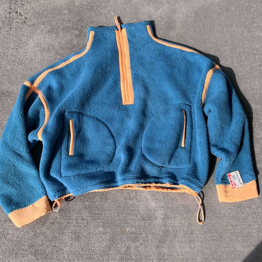 FP Movement by Free People Teal Sherpa Half-Zip Pullover with Peach Trim - Picture 5 of 6